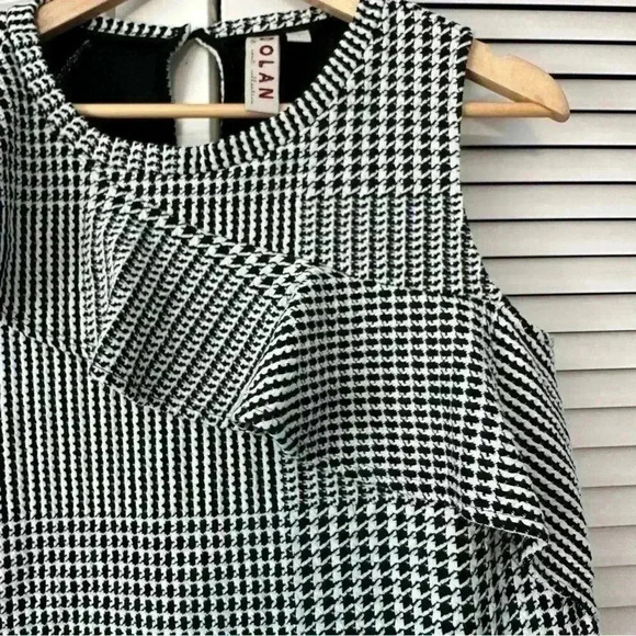 Anthropologie Dolan Callan Ruffled Tank Sleeveless Black White small houndstooth - Picture 10 of 14